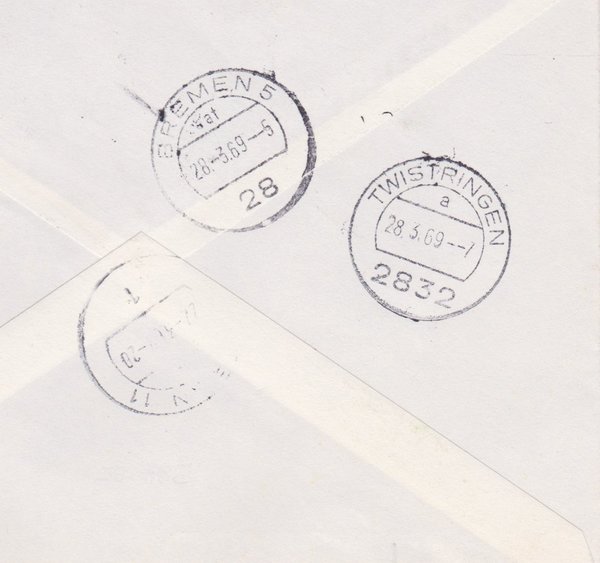 BERLIN 284 - Ersttagsbrief (Deutsche Bauwerke) mit Ersttags-Sonderstempel vom 26-03-1969 zuadr.