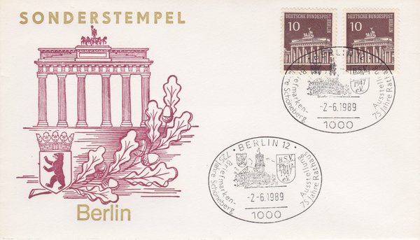 BERLIN 286 (2x) - Sonder-Kuvert (Brandenburger Tor) mit Sonderstempel vom 02-06-1989