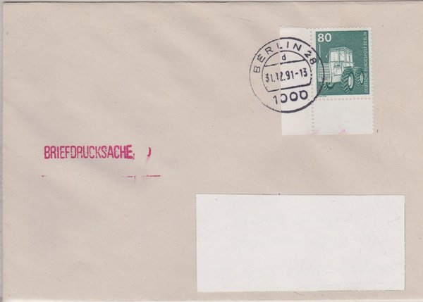 BERLIN 501 - Brief-Drucksache (Industrie und Technik) mit Letzttags-Tagesstempel 31-12-1991