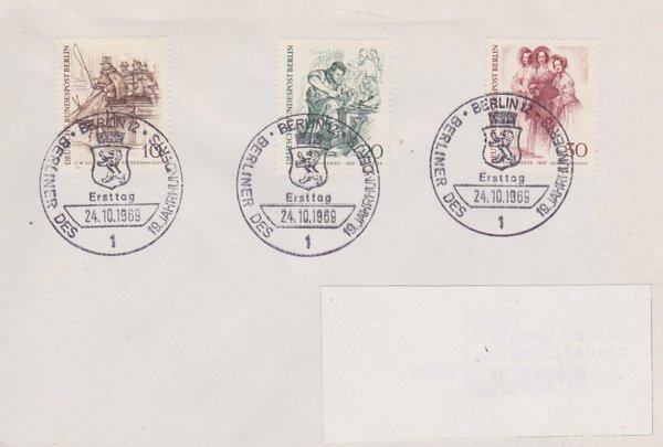 BERLIN 332, 334, 336 - Ersttagsbrief (Berliner … ) mit Ersttags-Sonderstempel 24-10-1969 zuadr.