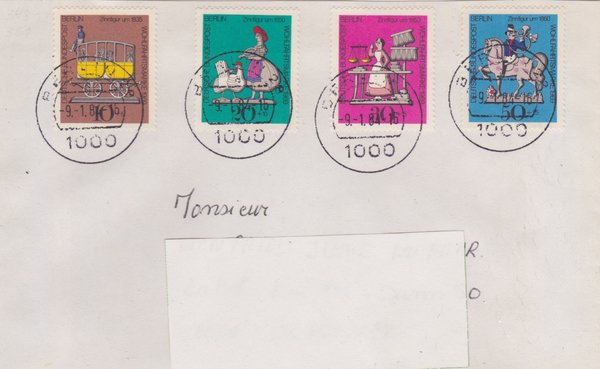 BERLIN 348-351 Satz - Standardbrief (Wohlfahrt/Zinnfiguren) mit Tagesstempel vom 09-01-1984
