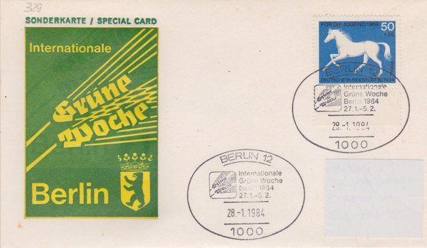 BERLIN 329 - Standardbrief (Jugend-Marken) mit Sonderstempel <Grüne Woche Berlin> vom 28-01-1984