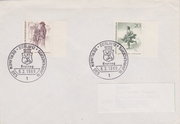 BERLIN 331, 333 - Ersttagsbrief (Berliner … ) mit Ersttags-Sonderstempel vom 06-02-1969 zuadressiert