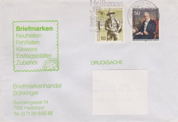 BERLIN 342, 346 - Standard-Drucksache von Heilbronn nach Berlin - mit Tagesstempel vom 28-08-1980