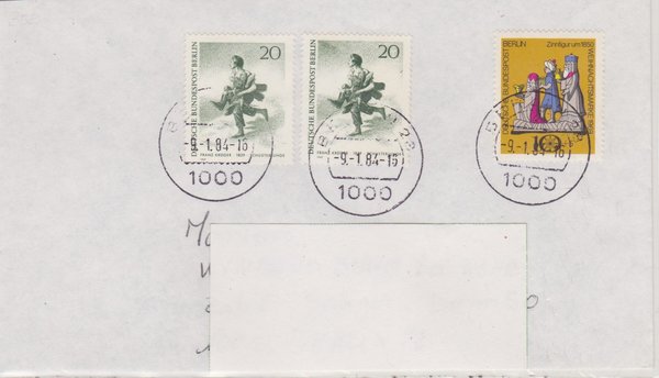 BERLIN 333 (2x), 352 - Standardbrief in Berlin mit Tagesstempel vom 09-01-1984, portogerecht