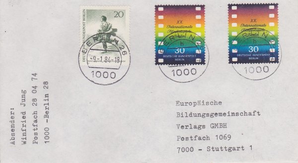 BERLIN 333, 358 (2x) - Standardbrief Berlin-Stuttgart mit Tagesstempel vom 09-01-1984, portogerecht