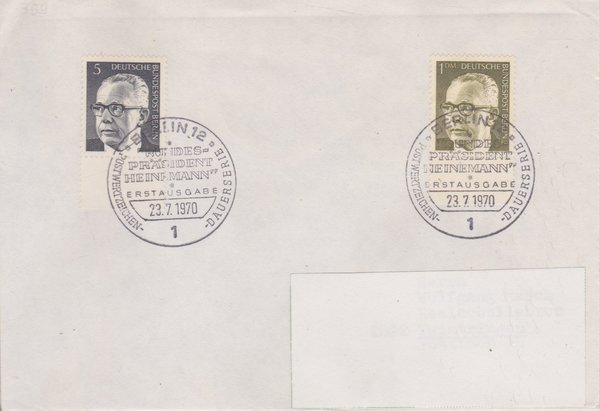 BERLIN 359, 369 - Ersttagsbrief (Gustav Heinemann) mit Ersttags-Sonderstempel vom 23-07-1970 zuadr.