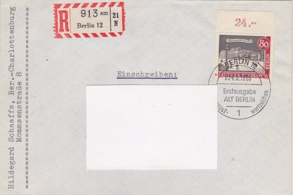 BERLIN 227 - Ersttagsbrief/Einschreibebrief  (Alt-Berlin) mit Ersttags-Sonderstempel vom 24-05-1963