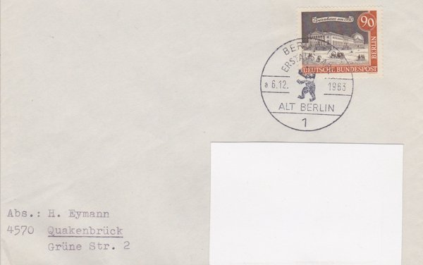 BERLIN 228 - Ersttagsbrief (Alt-Berlin) mit Ersttags-Sonderstempel vom 06-12-1963 - zuadressiert