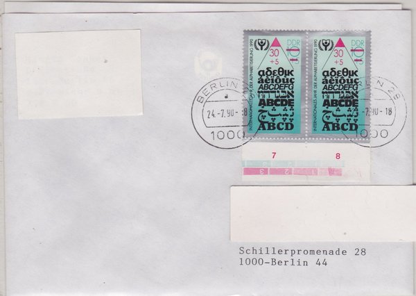 DP 3353 (2x) - Standardbrief - (Alphabetisierung) - mit Ersttags-Tagesstempel Berlin vom 24-07-1990