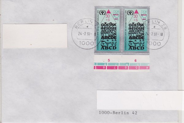 DP 3353 (2x) - Standardbrief - (Alphabetisierung) - Plattenfehler- Ersttags-Tagesstempel 24-07-1990
