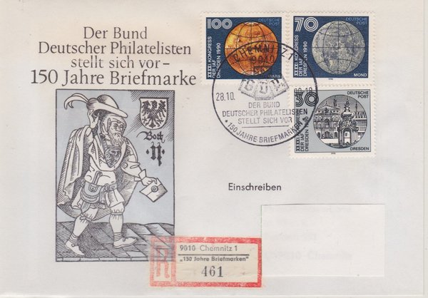 DP 3360 ua - Einschreibebrief - (Astronautische Föderation) - Sonder- R-Zettel + Stempel 28-10-1990