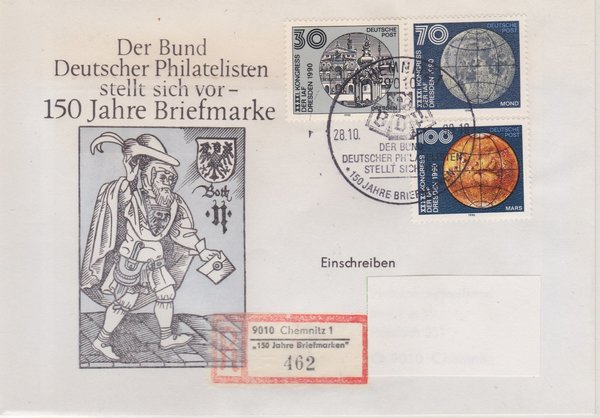 DP 3360 ua - Einschreibebrief (Astronautische Föderation) - Sonder- R-Zettel + Stempel 28-10-1990