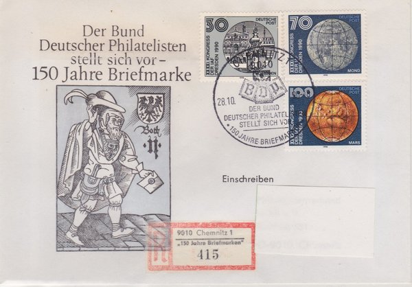 DP 3360 ua - Einschreibebrief - (Astronautische Föderation) - Sonder- R-Zettel + Stempel 28-10-1990