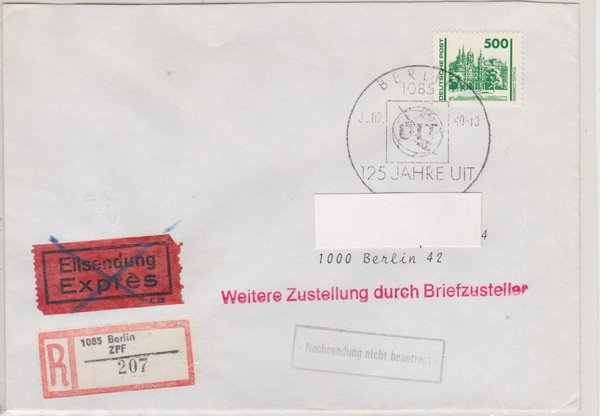 DP 3352 - Express-Einschreibebrief - (Bauwerke + Denkmäler) - Sonderstempel Berlin vom 03-07-1990