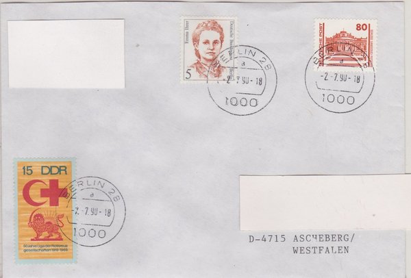 DP 3349 ua - Standardbrief - (Bauwerke + Denkmäler) - Währungsunion - mit Tagesstempel 02-07-1990