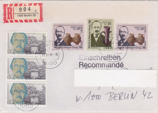 DP 3364 ua - Einschreibebrief (Todestag von Heinrich Schliemann ) - mit Tagesstempel vom 11-10-1990