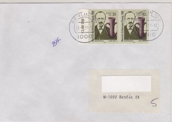 DP 3364 (2x) - Standardbrief - (Tod von Heinrich Schliemann) - mit Tagesstempel vom 31-03-1991