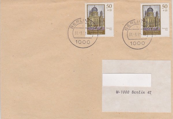 DP 3359 (2x) - Standardbrief- (Wiederaufbau der Neuen Synagoge Berlin) - Tagesstempel vom 31-03-1991