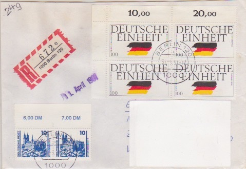 BUND 1478 (4x), DP 3344 (2x)  - Einschreibebrief (Ende des VGO/VGW-Tarifs)  Tagesstempel 31-03-1991