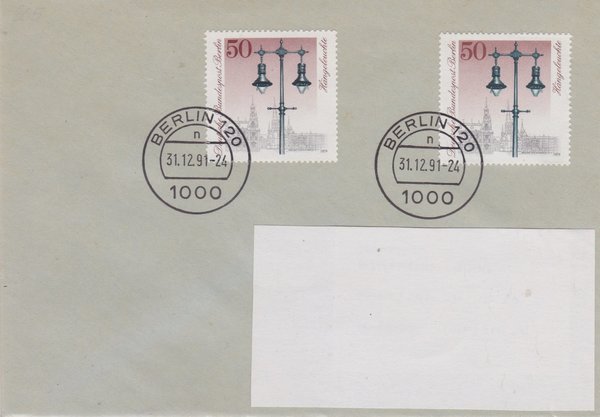 BERLIN 605 (2x) - Standardbrief in Berlin - Beleuchtung - mit Letzttags-Tagesstempel vom 31-12-1991