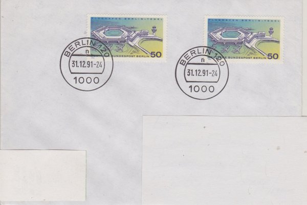 BERLIN 477 (2x) - Standardbrief (Flughafen Tegel) mit Letzttags-Tagesstempel vom 31-12-1991- 24 Uhr