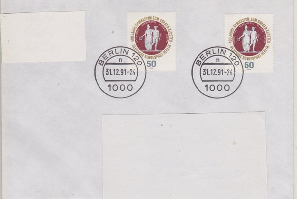 BERLIN 472 (2x) - Standardbrief (Graues Kloster) mit Letzttags-Tagesstempel vom 31-12-1991- 24 Uhr