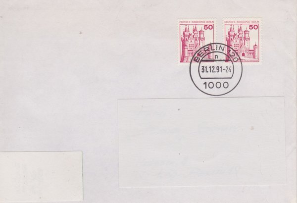 BERLIN 536 (2x) Standardbrief Berlin - Burgen & Schlösser- mit Letzttags-Tagesstempel vom 31-12-1991