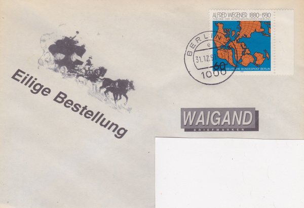 BERLIN 616 - Standardbrief nach Würzburg - mit Letzttags-Tagesstempel vom 31-12-1991