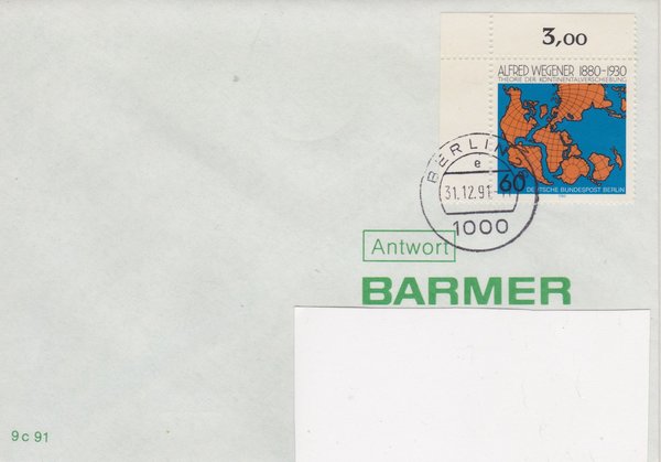 BERLIN 616 - Standardbrief in Berlin - mit Letzttags-Tagesstempel vom 31-12-1991