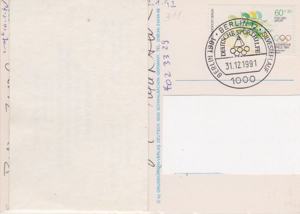 BERLIN 716 - Postkarte (Standard) - in Berlin (VGW) - mit Letzttags-Sonderstempel vom 31-12-1991