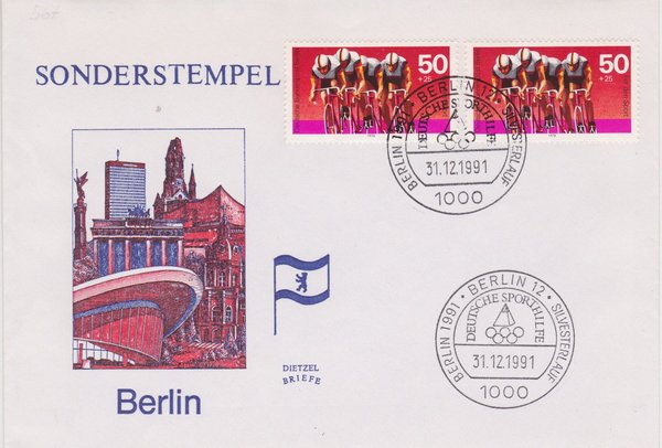 BERLIN 567 - Dietzel-Brief Sonderkuvert - Sporthilfe - mit Letzttags-Sonderstempel vom 31-12-1991
