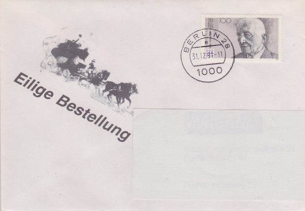 BUND 1556 - Standardbrief nach Würzburg - mit Letzttags-Tagesstempel vom 31-12-1991