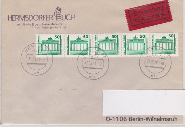 DP 3346 Rolle (5x) - Expressbrief - (Bauwerke + Denkmäler) - Remailing - Tagesstempel vom 31-03-1991