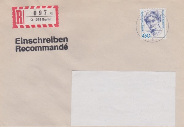 BUND 1614 - Einschreibebrief - Einschreibnummernzettel mit <O> 1075 Stempel vom 22-01-1993