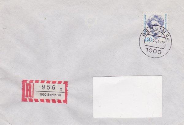 BUND 1614 - Einschreibenbrief von privat an privat mit Tagesstempel vom 01-07-1992