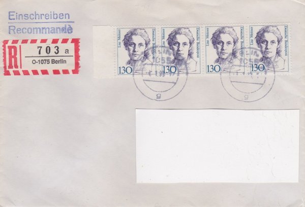 BUND 1366 (4x) - Einschreibebrief - (Frauen) mit R-Zettel mit <O> 1075 Tagesstempel vom 09-01-1993