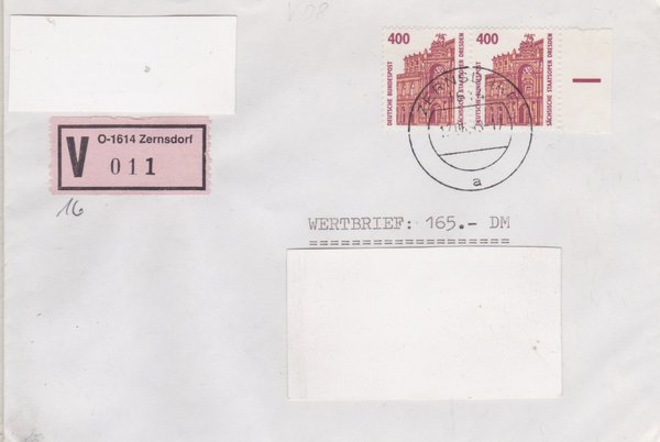 BUND 1562 (2x) - Wertbrief - mit V-Nummernzettel mit <O> 1614 mit Stempel vom 12-06-1993