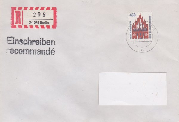 BUND 1623 - Einschreibebrief - Einschreibnummernzettel mit <O> 1075 mit Stempel vom 09-01-1993