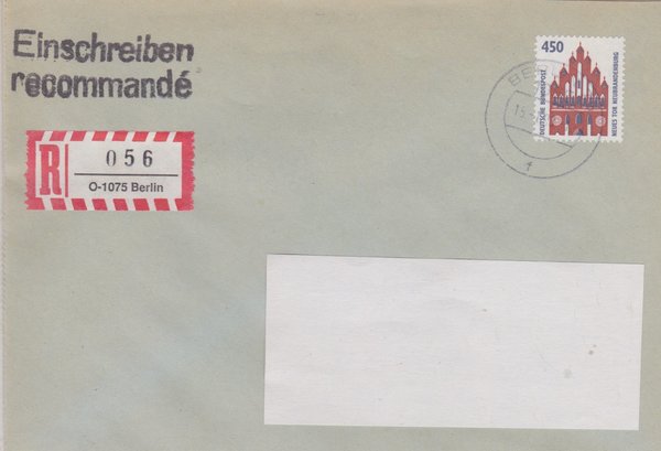 BUND 1623 - Einschreibebrief - Einschreibnummernzettel mit <O> 1075 mit Stempel vom 15-01-1993
