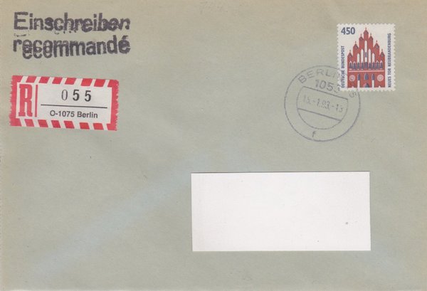 BUND 1623 - Einschreibebrief - Einschreibnummernzettel mit <O> 1075 mit Stempel vom 15-01-1993