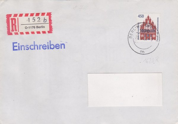 BUND 1623 - Einschreibebrief - Aufbrauch-R-Zettel <O> 1176 in 1170 - Stempel vom 21-12-1992