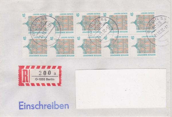 BUND 1468 (10x) - Einschreibebrief - Einschreibnummernzettel mit <O> 1055 Stempel vom 24-12-1992