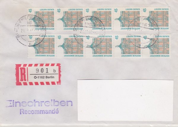 BUND 1468 (10x) - Einschreibebrief - Einschreibnummernzettel mit <O> 1162 Stempel vom 21-11-1992