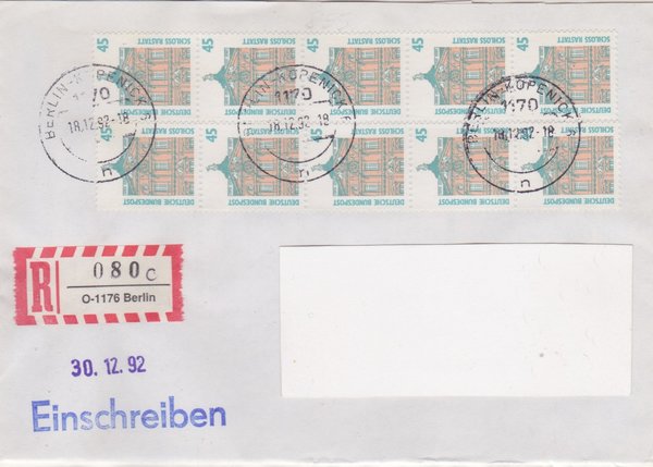 BUND 1468 (10x) Einschreibebrief - Aufbrauch-R-Zettel mit <O> 1176 in 1170 - Stempel vom 18-12-1992