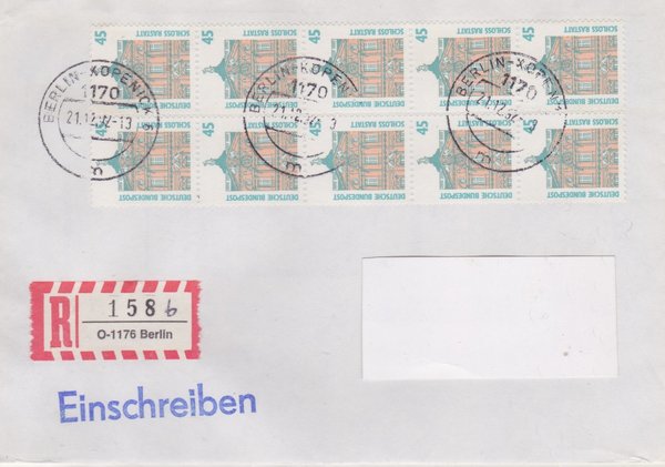 BUND 1468 (10x) Einschreibebrief - Aufbrauch-R-Zettel mit <O> 1176 in 1170 - Stempel vom 21-12-1992