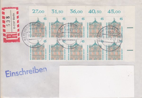 BUND 1468 (10x) - Einschreibebrief - Einschreibnummernzettel mit <O> 1197 mit Stempel vom 11-11-1992