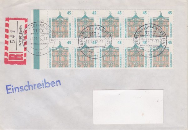 BUND 1468 (10x) - Einschreibebrief - Einschreibnummernzettel mit <O> 1197 mit Stempel vom 11-11-1992