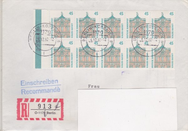 BUND 1468 (10x) - Einschreibebrief - Aufbrauch-R-Zettel <O> 1170 in 1176 - Stempel vom 05-12-1992