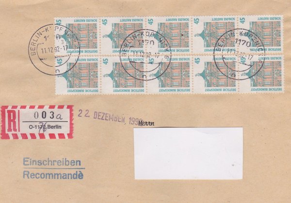 BUND 1468 (10x) - Einschreibebrief - Aufbrauch-R-Zettel <O> 1172 in 1176 - Stempel vom 11-12-1992